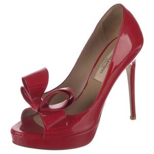 Valentino Patent Leather Bow Accent Heels